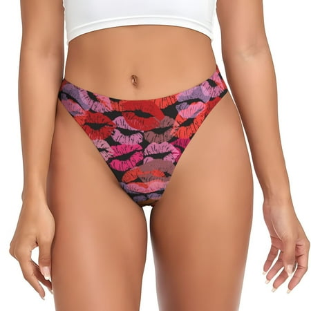 Adobk Red Lips Kissing Print Seamless Women Underwear Thongs No Show Ladies Thong No Line Breathable Comfortable Panties Undies for Women-Large