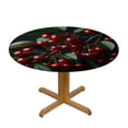 thumbnail image 3 of Nawypu  Cherry Fruit Leaf Round Fitted Tablecloth with Elastic Edge  Fitted Table Cloth for Round Table Circular Table Cover Waterproof Wipeable Round Elastic Table Cloth, 3 of 7