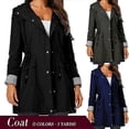 thumbnail image 4 of Women's Hooded Coat Medium Length Waterproof Jacket with Pockets Soft Shell Raincoat Zipper & Button Closure for Outdoor New, 4 of 5