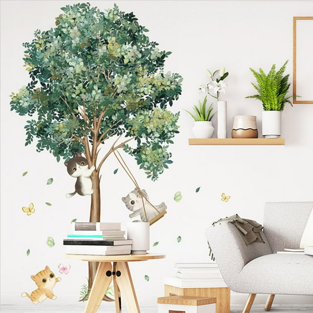Adhesivos de pared de PVC con bonitos árboles y gatos para decoración de habitación infantil