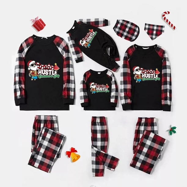 Pijamas familiares a juego de Navidad, Santa Hustle Christams en julio, negro, manga larga, conjuntos de pijamas