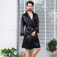thumbnail image 2 of SWSMCLT Men's Satin Robe 2 Piece Lightweight Soft Cool Pajama Set Thin Long Sleeve Pajamas Halloween Summer Black X-Large, 2 of 5