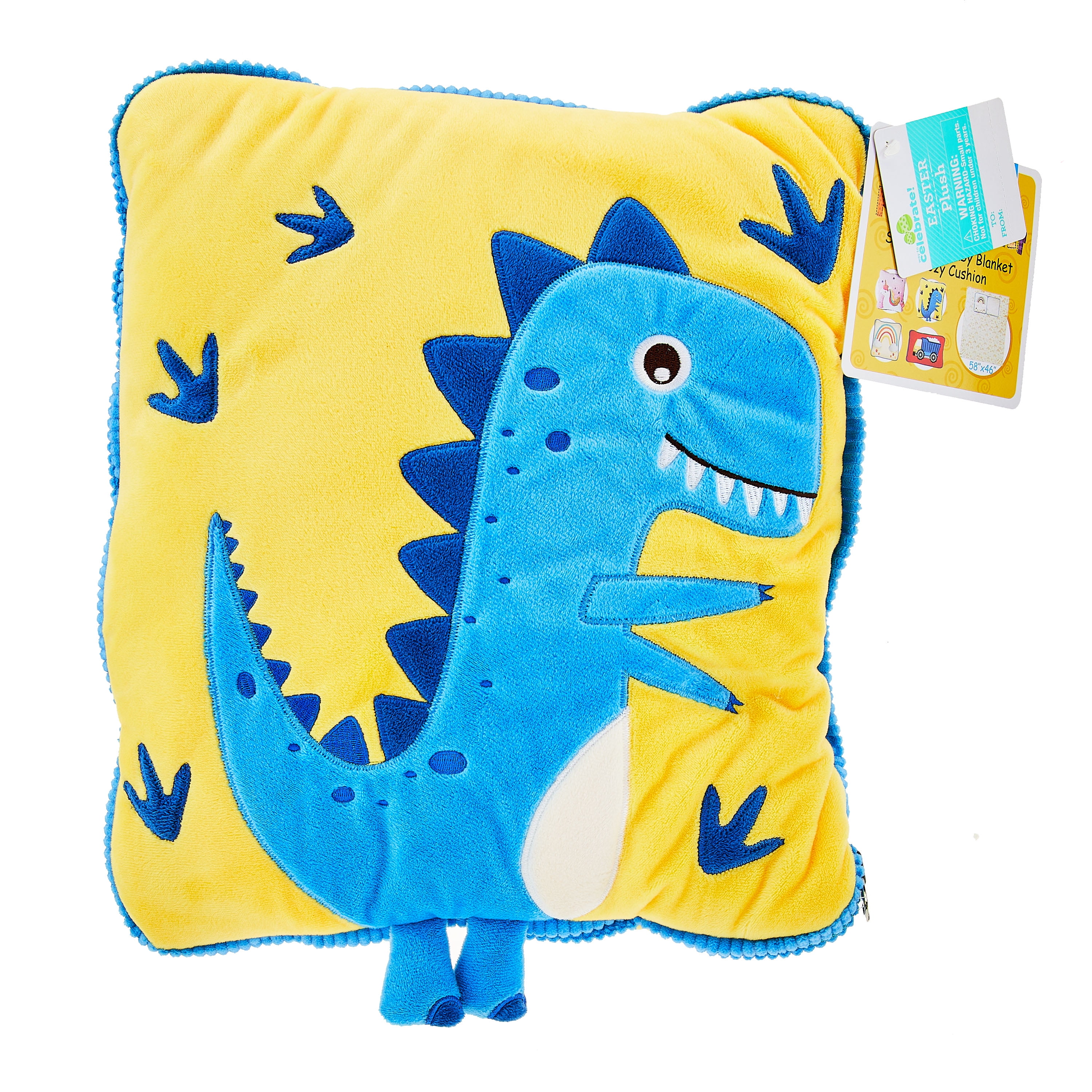 Way To Celebrate Easter Plush Dino Pillow & Blanket Gift Set, 58" x 46