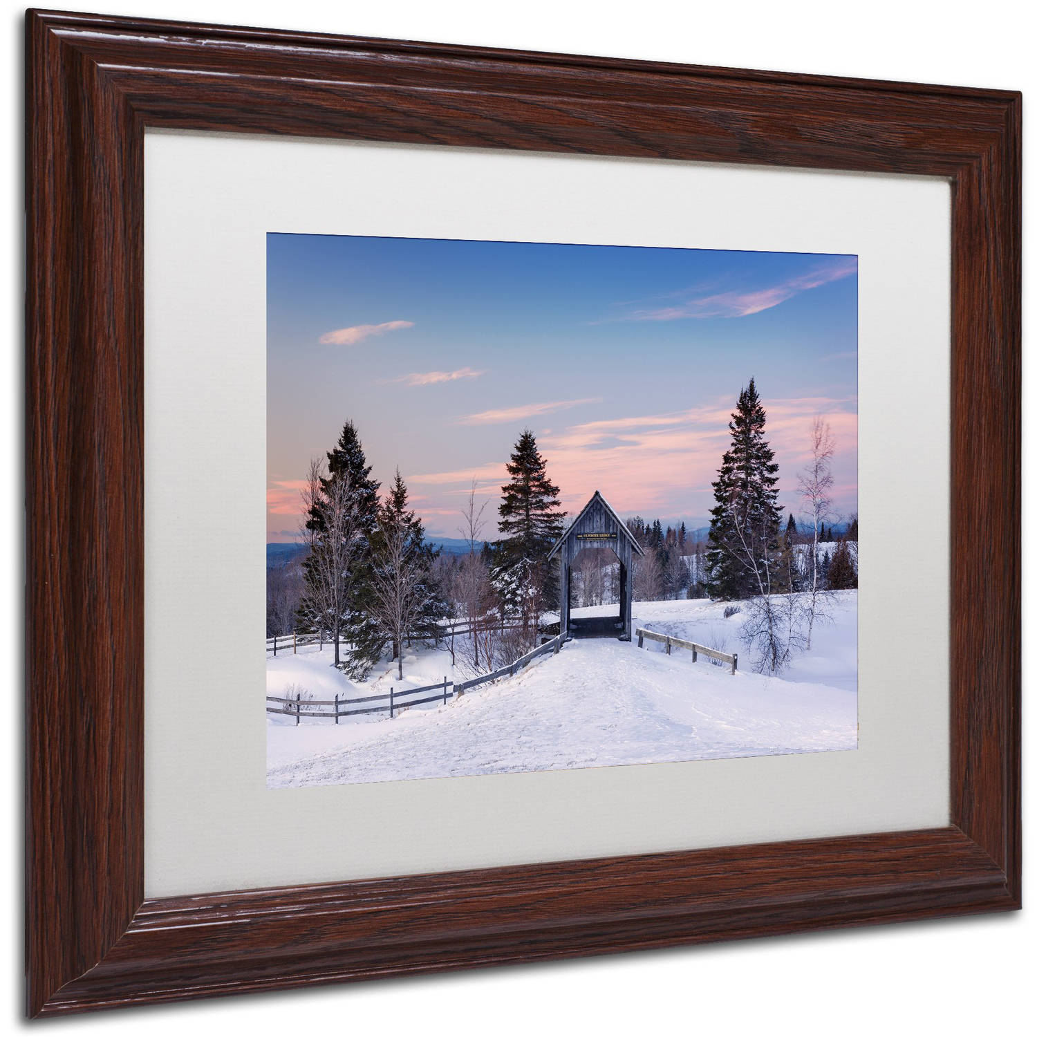 Trademark Fine Art "Snow at the Bridge" Canvas Art by Michael Blanchette Photography White Matte, Wood Frame