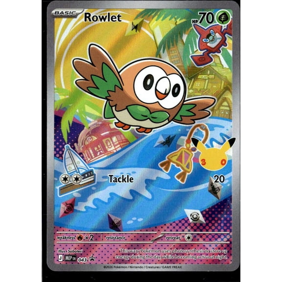 2026 Mega Evolution Illustration Rare Holo Rowlet #MEP EN 043 English Pokemon Trading Card