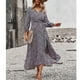 thumbnail image 4 of Vestido De Manga Larga Con Dobladillo Asimétrico Para Mujer Vestido Floral De Manga Larga Con Correa En La Cintura Puño Elástico Para Vacaciones Para Mujer Para Boda Octpeak Negro M, 4 of 8