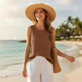 thumbnail image 6 of Cotton Linen Tank Tops for Women Summer Casual Comfy Sleeveless Linen Shirts Loose Lightweight Gauze Cami Coffee L, 6 of 6