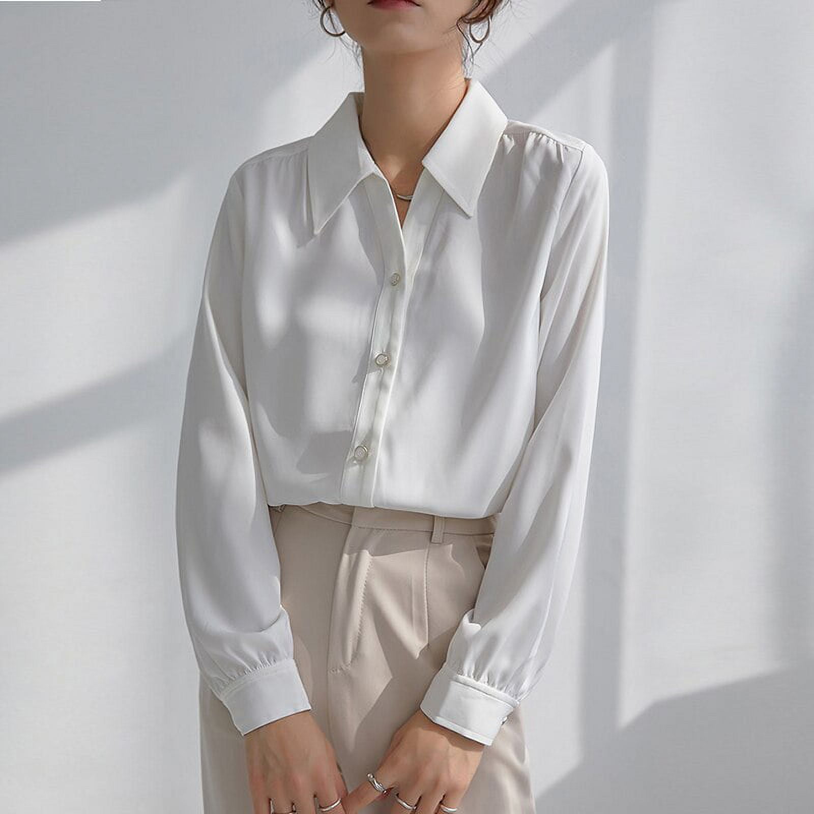 DanceeMangoo Minimalist Loose White Shirts for Women Turn-down Collar Solid  Female Shirts Tops Autumn Winter Blouses 