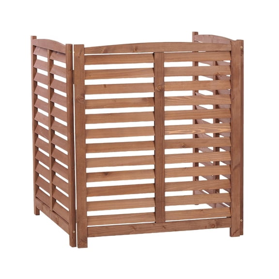3-Panel Outdoor Wooden Air Conditioner Fence, 32" W x 38" H Privacy Screen for AC Unit Trash Can Enclosure Garden Patio Decor, Solid Wood Slat Design