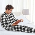thumbnail image 5 of Bingfone Men's Pajama Set 2 Piece Loungewear PJs, Long Sleeve with Pajama Pants-Black White Plaid, 5 of 7
