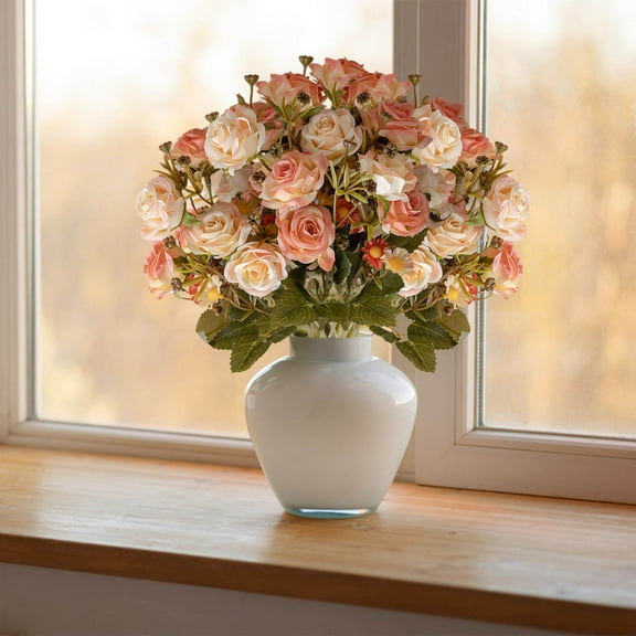 QuanTara 16.5in Extra Large Artificial Flower Bouquet, Real-Like Fake Flowers for Wedding Centerpiece, Big Vase Filler, Home Office Party Decor, No Maintenance Bouquet