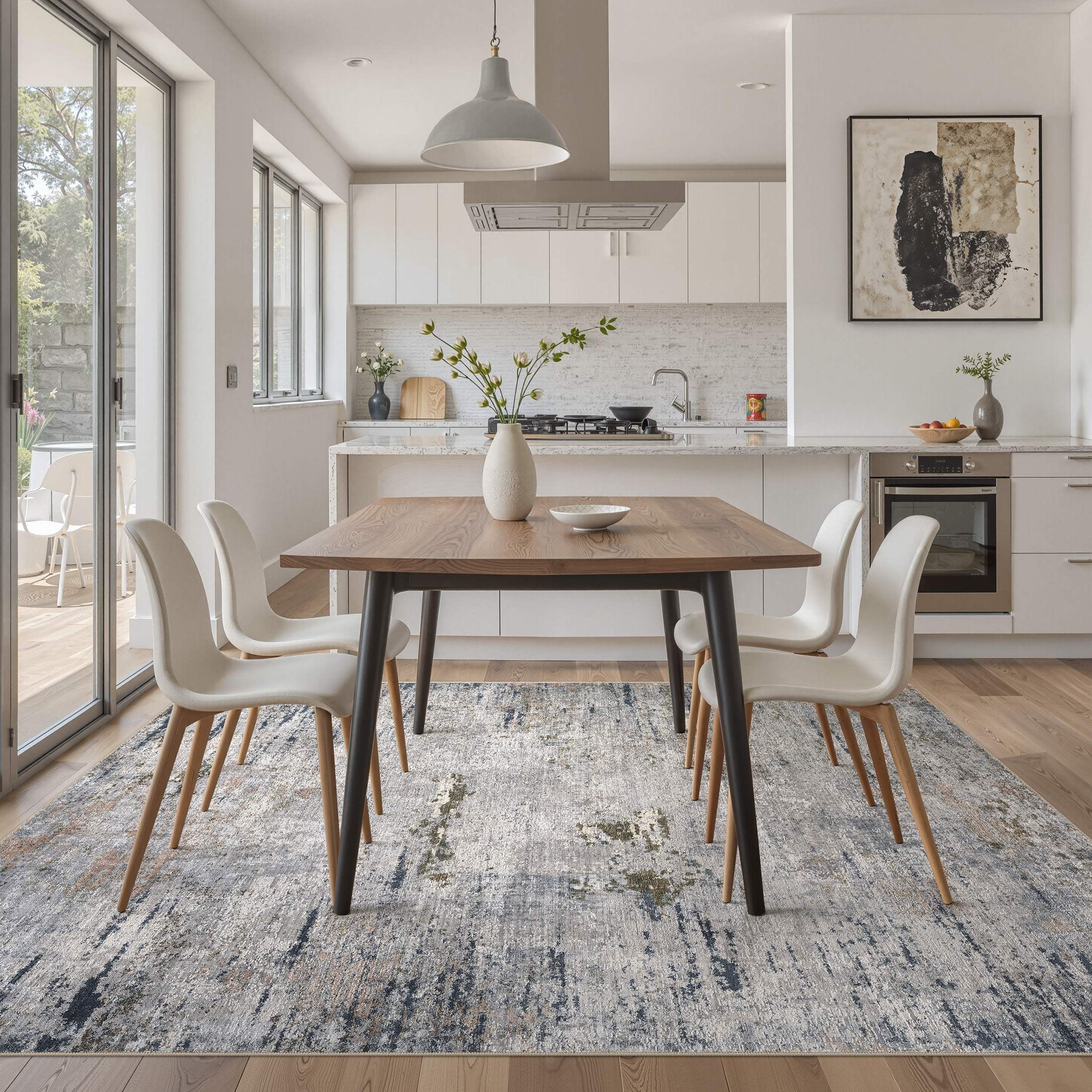 UERMEI 8'x10' Washable Area Rugs for Living Room, Washable Non-slip Soft Indoor Modern Vintage Rug for Bedroom Dining Room Office Home Decor Carpet, Dusty Blue