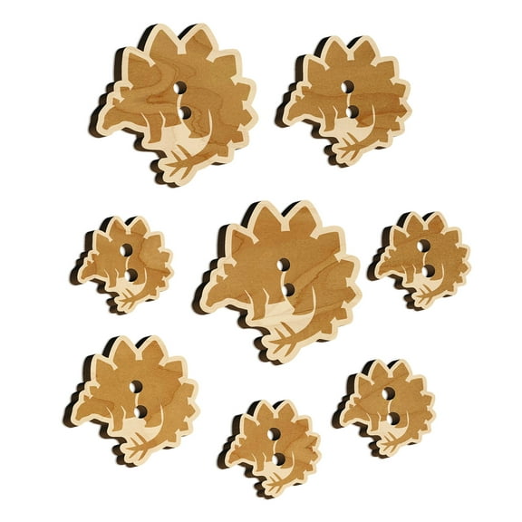 Stegosaurus the Spikey Dinosaur Wood Buttons for Crochet Knitting Sewing DIY Craft - 1.00 Inch Medium (7pcs)