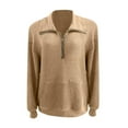 thumbnail image 5 of Women's Stand Collar Quarter Zip Fleece Pullover, Oversized Solid Color Long Sleeve Sweatshirt with Soft Comfort Fabric for 2025 Fall Fashion, Casual Daily Wear and Street Style Outfits Khaki L, 5 of 7