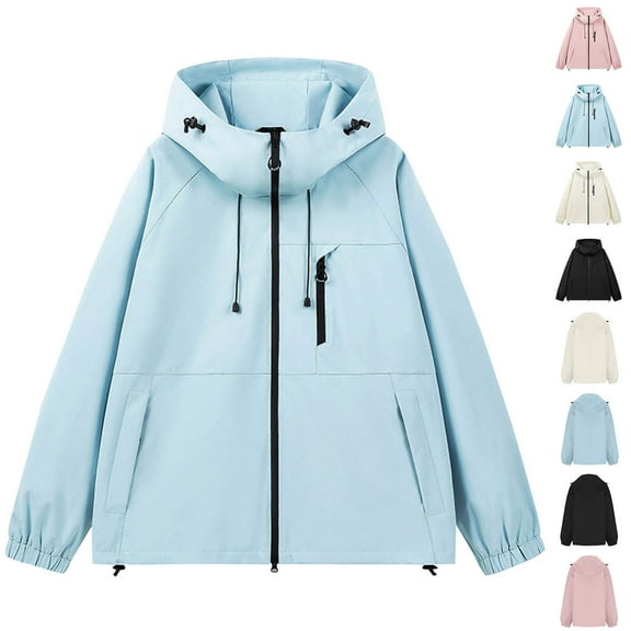 HAPIMO Rain Jacket for Women Loose Fit Lightweight Rain Coat Hiking Windbreaker Jacket with Hood Pockets Beige L