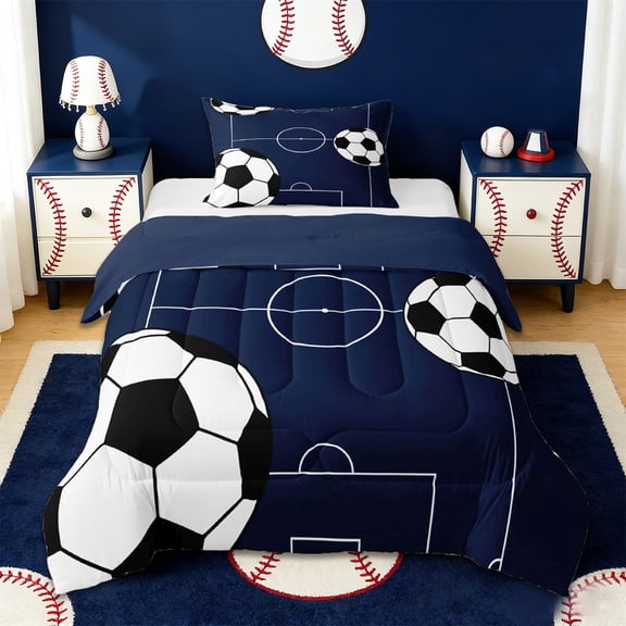 Erosebridal Football Games Twin Comforter Sets For Kids,Boys Sports Theme Bedding Set,Reversible navy blue,2pcs