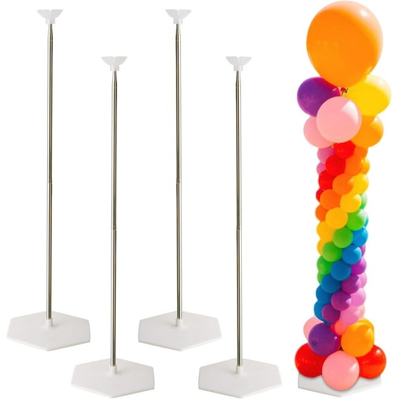 SUMMIT - Balloon Stand Set of 4, Reusable Metal Balloon Column Stand Kits, 7FT Adjustable Telescopin for Floor, Balloon Tower for Graduation, Birthday, Kids' Party, Party Decorations