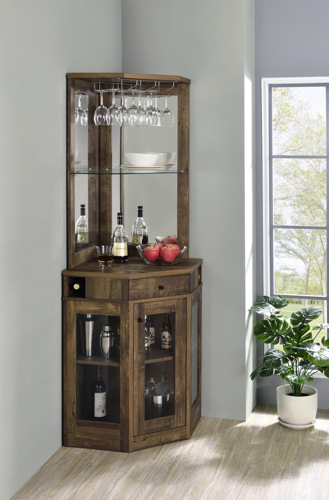Furniture of America Myron Traditional Corner Home Bar Dark Cherry