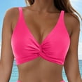 thumbnail image 2 of ORT Women's Twist Front Bikini Top V Neck Padded Swimsuit Top Adjustable Spaghetti Straps Bathing Suit Tops(Hot Pink,L), 2 of 9