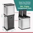 thumbnail image 3 of HOLDN’ STORAGE 36L Triple-Compartment Trash & Recycling Bin for Kitchen, Multi-Access Opening, Odor Control, Stainless Steel, 3 Trash Bag Rolls Included, 3 of 7