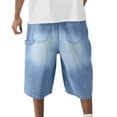 thumbnail image 5 of Jean Shorts Men Baggy Hip Hop Elastic Waist Drawstring Wide Leg Knee Length Denim Bermuda Shorts with Pockets Loose Fit Summer Streetwear Casual Mens Denim Shorts Blue L, 5 of 7