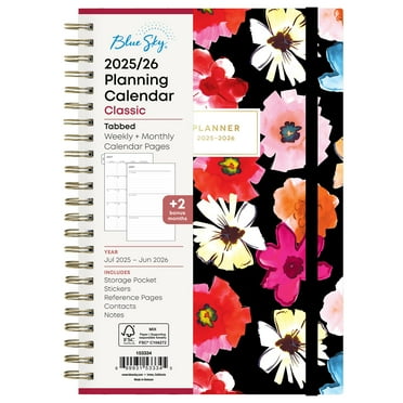 Blue Sky 2025-2026 Weekly and Monthly Academic Year Planner Calendar, July 2025 - June 2026, 5" x 8", Hard Cover, Wirebound, Storage Pocket, Laminated Tabs, Stickers