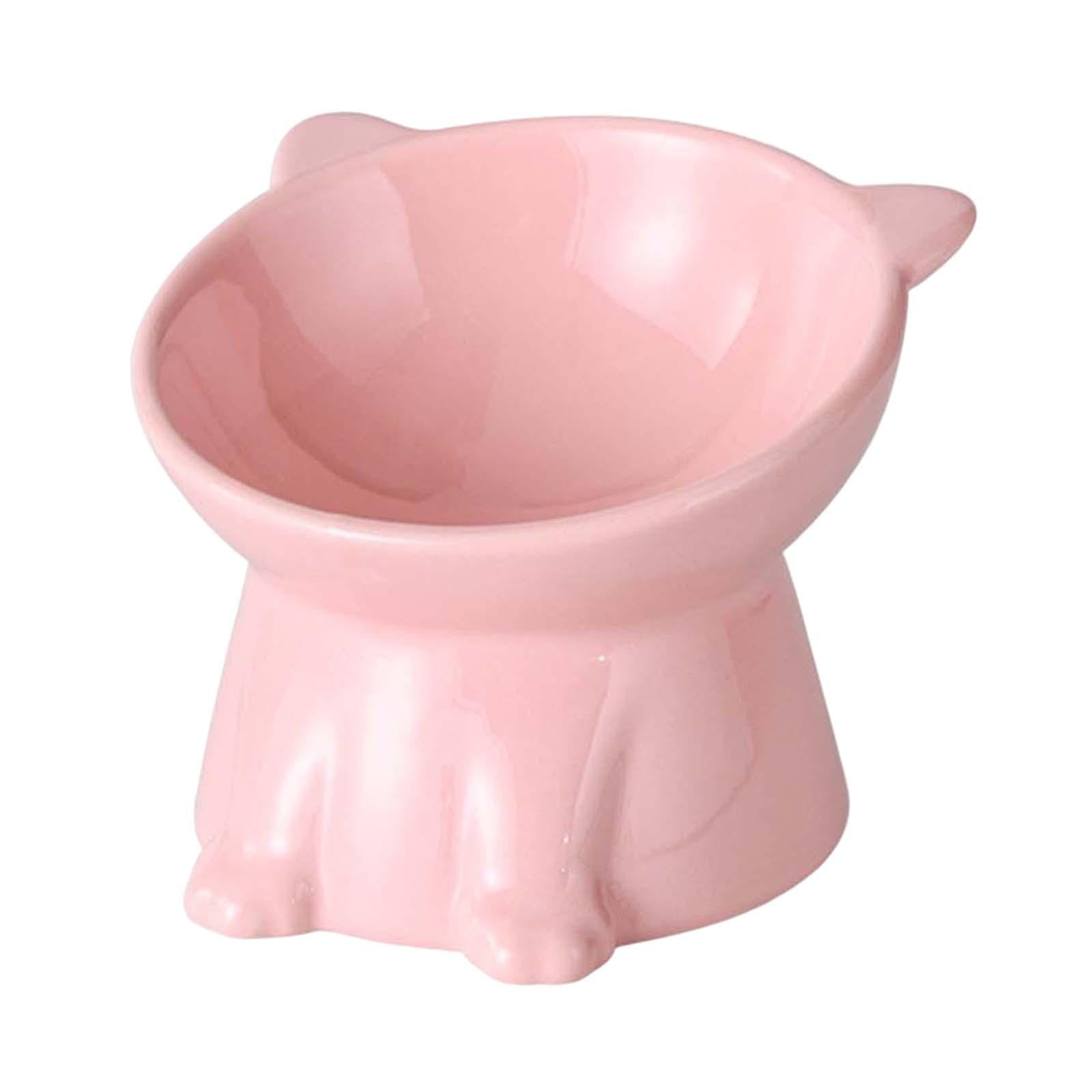 Raised Cat Food Bowl Pet Food Bowl Neck Protection Water Dispenser Dog Bowl Elevated Cat Food Bowl Tilted Elevated Cat Bowl for Indoor Cats pink
