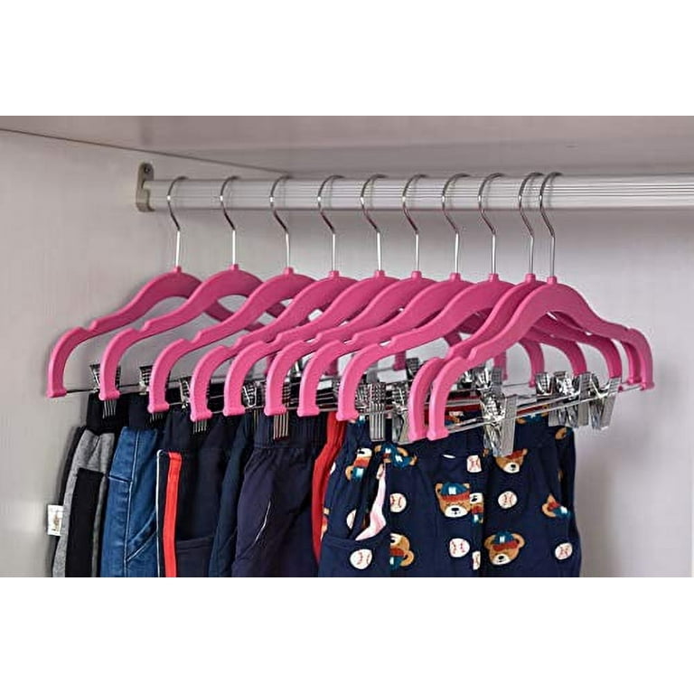 Quality Kids Children's Plastic Non Velvet Non-Flocked Thin Compact Skirt  Pant Coat Hangers with Metal Clips for Skirts Pants Blouses 360° Swivel  Hook, Jacket, Shirt, Legging, Suit Hangers (Pink, 10) 
