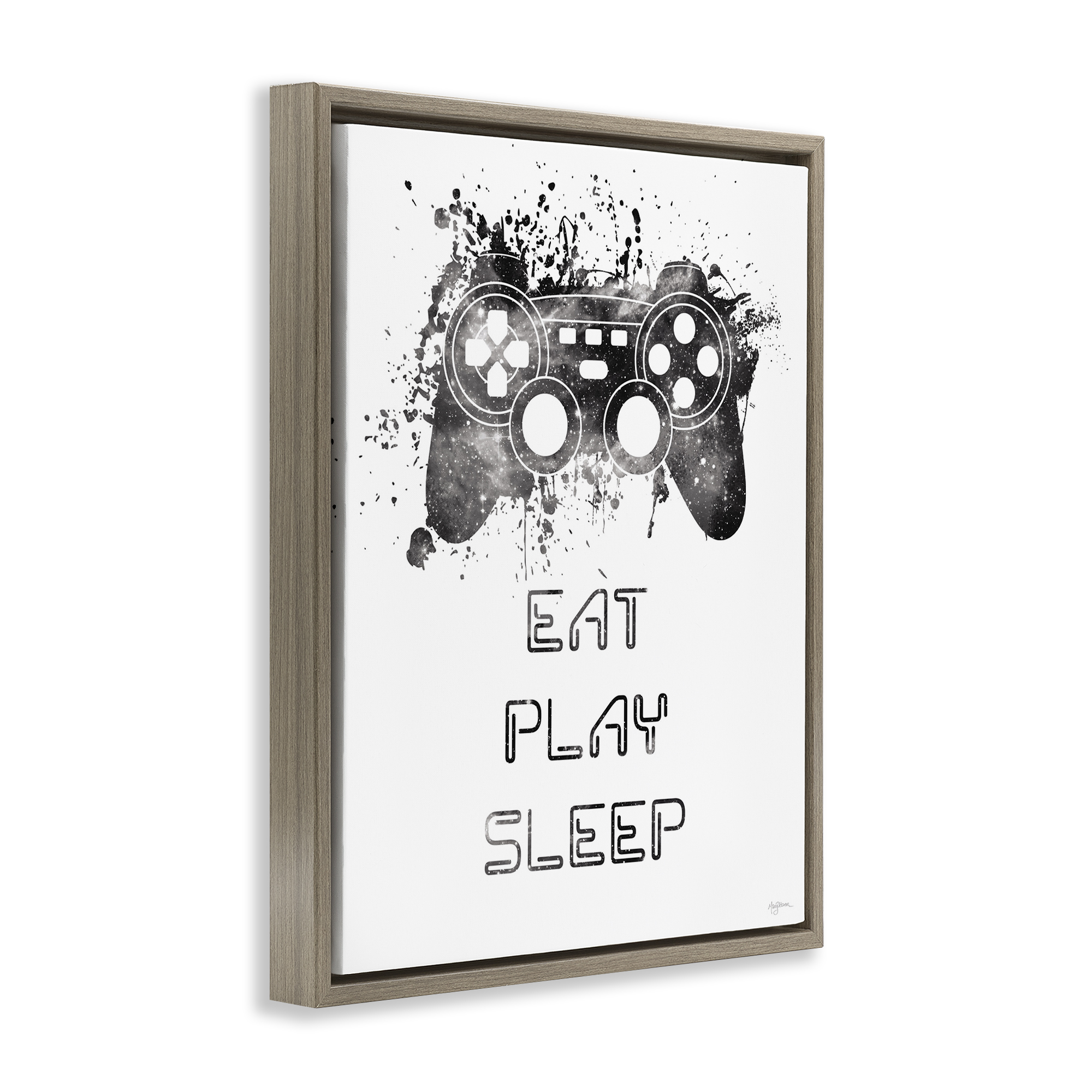 Stupell Industries Eat Play Sleep Gaming Typography Painting Brown Floater Framed Art Print Wall Art, 17 x 21