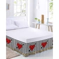 thumbnail image 3 of Happy Valentine's Day Bed Skirt King Size 18 Inch Drop, Arrow Piercing Heart Black Plaid Linen Adjustable Elastic Dust Ruffles Bedskirt for King Bed Wrap Around Pleated Mattress Frame Cover, 3 of 9
