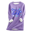 thumbnail image 3 of Jinhomg Plus Size Cute Sweatshirt for Women Comfy Thick Fleece Letter Print Loungewear Tops Fall Plus Size Long Sleeve Crewneck Pullovers Purple XXL, 3 of 6
