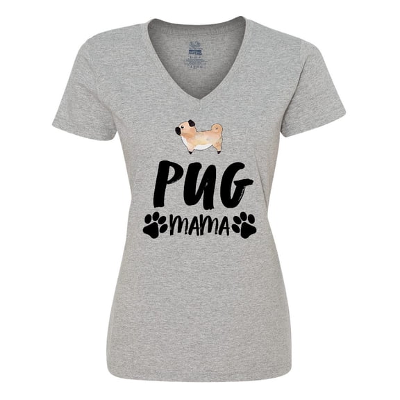 Inktastic Pug Mama with Paw Prints Women's V-Neck T-Shirt