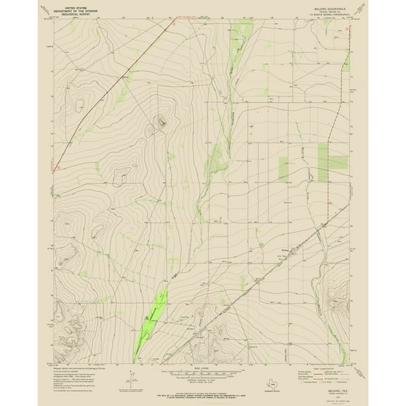 Topographical Map - Belding Texas Quad - USGS 1970 - Vintage Wall Art
