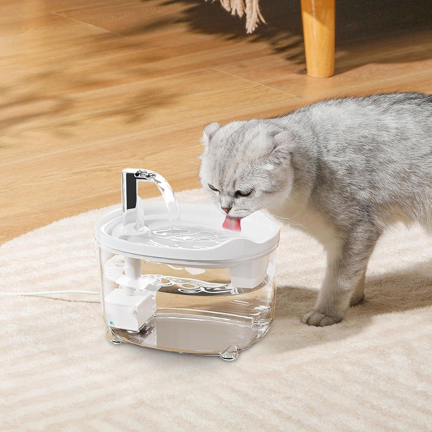 Pet Water Fountain for Cats Dogs,50oz Automatic Cat Water Dispenser with Triple Filter, Ultra-Quiet Pump, LED Low Water Indicator, Flowing Faucet for Multi Pets (White)