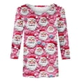 thumbnail image 5 of BiZtdJrK Today Prime Sales Women's 3/4 Sleeve Tops Christmas Cute Graphic Tees Trendy 3D Print Pullover Blouses Casual Round Neck Shirts Fall Clothes Pink 3XL, 5 of 6