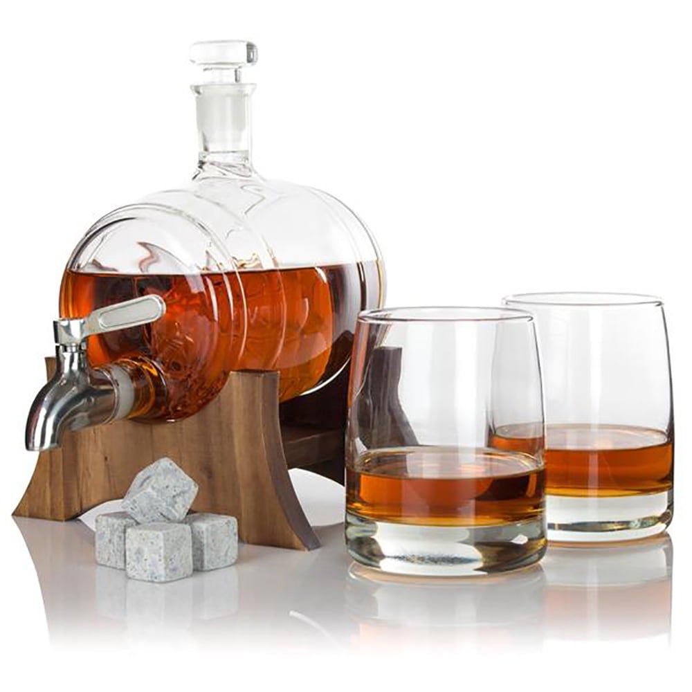Atterstone Whiskey Barrel Decanter Bar Set w/ Whiskey Stones & Drinking