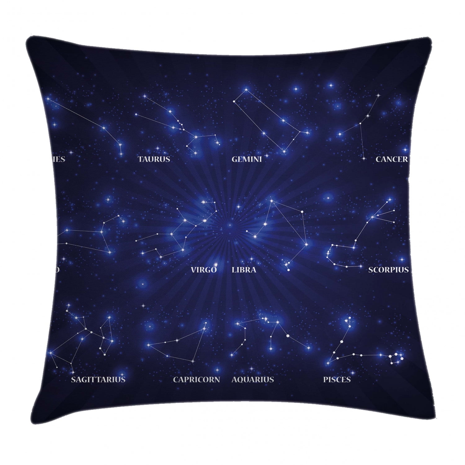 Constellation Throw Pillow Cushion Cover, Dreamy Vibrant Display of Zodiac Signs Stars Icons