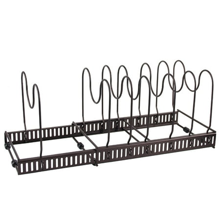 

Kitchen Pot and Pan Organizer Shelf Length Adjustable 7 Dividers Expandable Pot Holder with Non-slip Silicone Pad