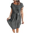 thumbnail image 2 of Robes pour Femmes 2024 Été Robes Oversize pour Col en V Boutons Manches Courtes Robe Couleur Unie avec Ceinture Manches Robe Décontractée 50 % de Réduction Liquidation!, 2 of 5
