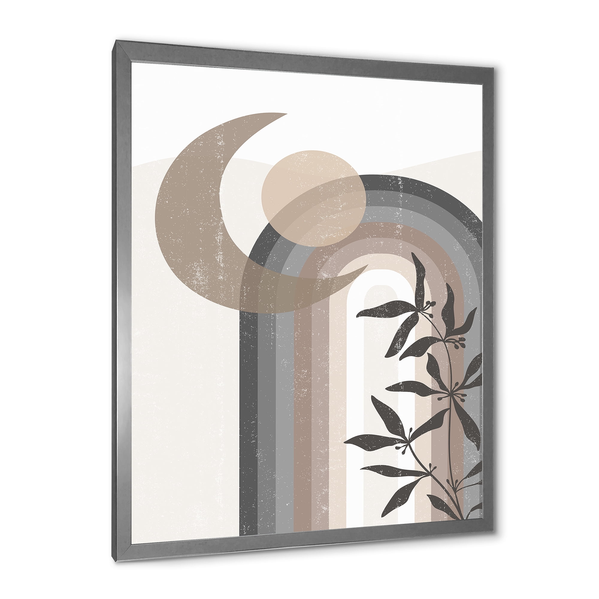 Designart 'Abstract Moon and Sun In Gray and Blue' Modern Framed Art Print