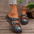 thumbnail image 5 of Womens Embroidered Boho Mule Sandals Adjustable Buckle Straps Closed Toe Wedge Heel Faux Faux Leather Navy,Size 7.5, 5 of 9
