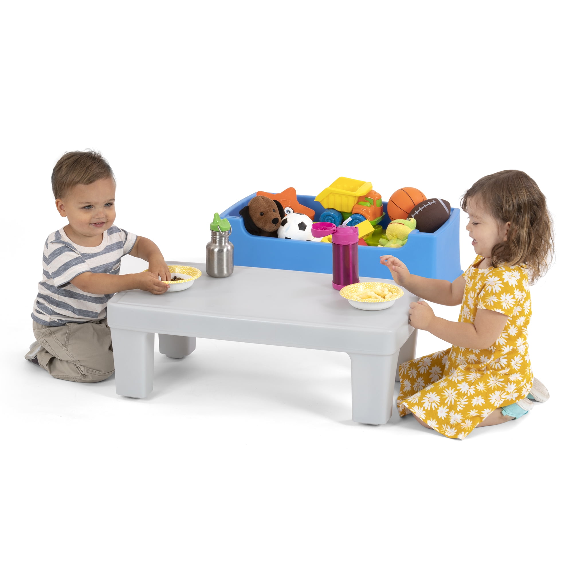 Simplay3 Play Around Toy Box Table, 2 Piece Lift-Away Table with Toy Storage, Sky Blue/Frost Gray