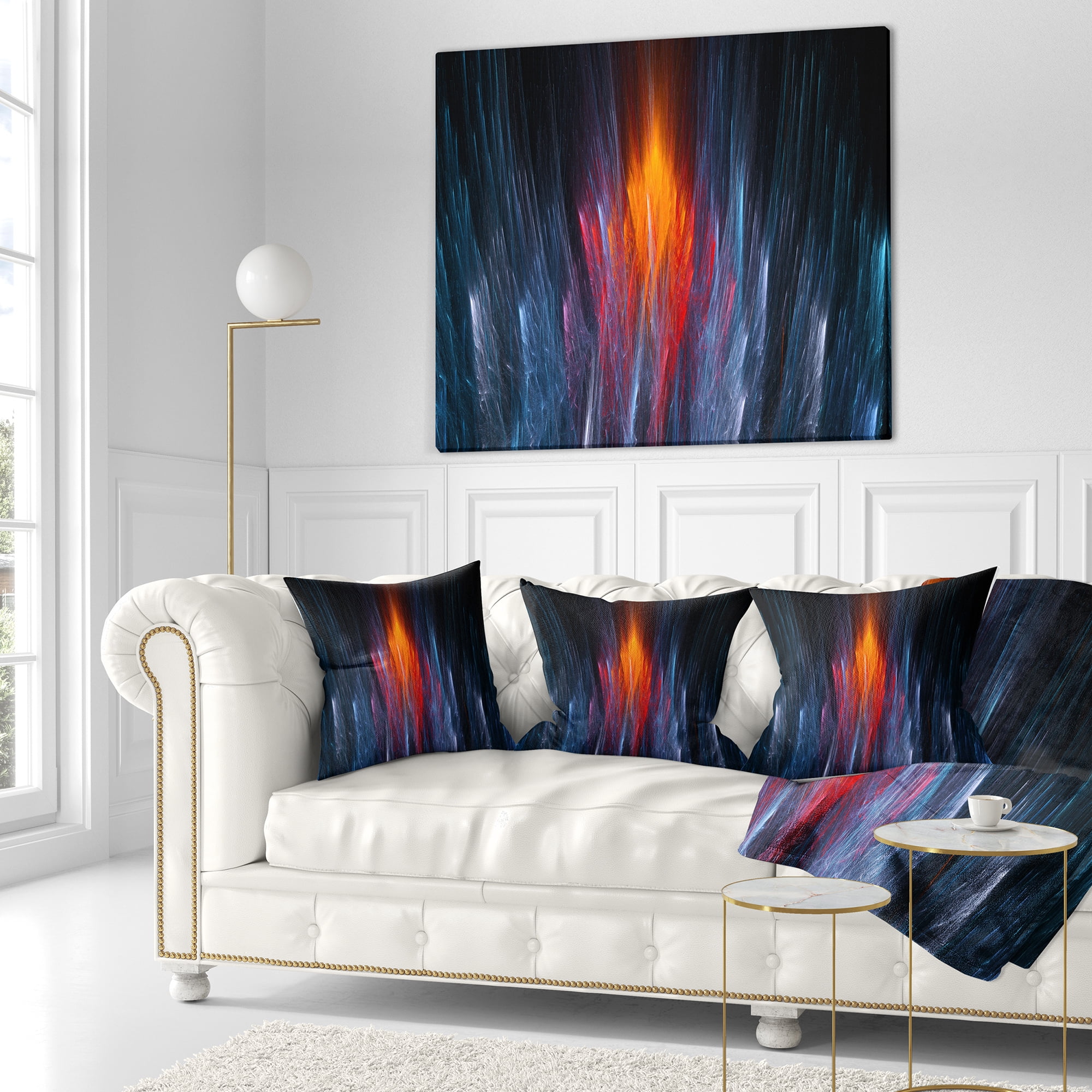 Designart Fractal Fire in Light Blue - Contemporary Throw Pillow - 16x16