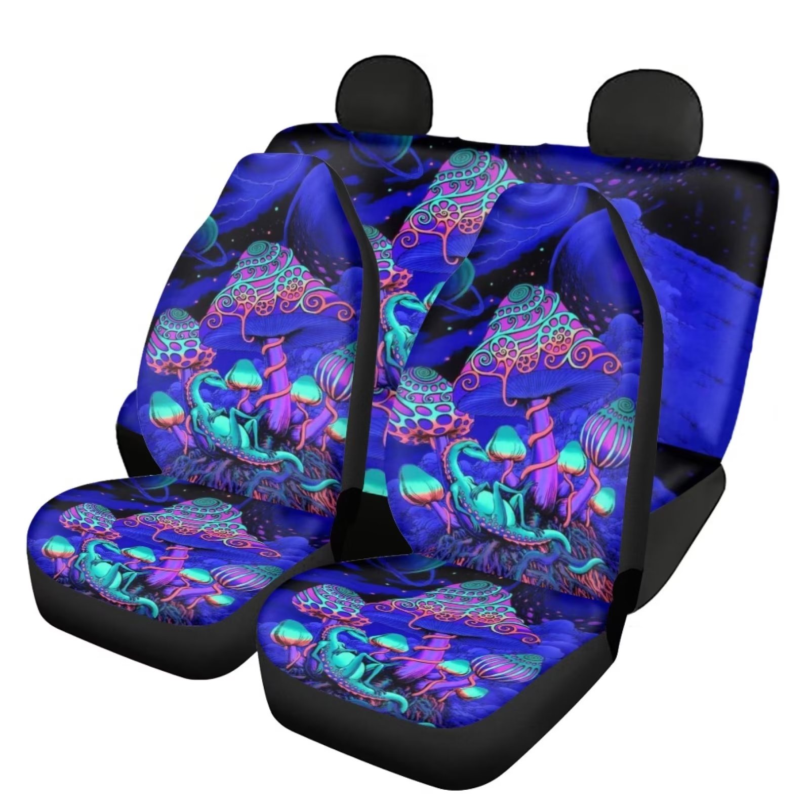 NETILGEN Psychedelic Hippy Mushroom Car Seats Covers Full Set Soft Front Back Seat Covers Rear