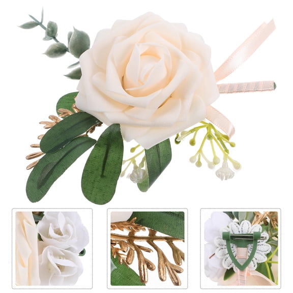 ibasenice Beige Fabric Artificial Flower Boutonniere for Wedding Groom, Party Corsage, and Special Couple's Occasion Accessory