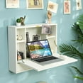 thumbnail image 2 of Giantex Wall Mounted Desk, Multi-Function Floating Desk w/Storage Drawer & Shelves, Wall Mounted Computer Desk for Home & Office, White, 2 of 6