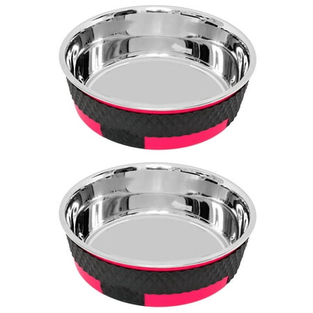 Set of 2 Color Splash - Designer Trimond Bowl - Medium - Pink - for Dog/Cat - 28 Oz - 3.5 Cups