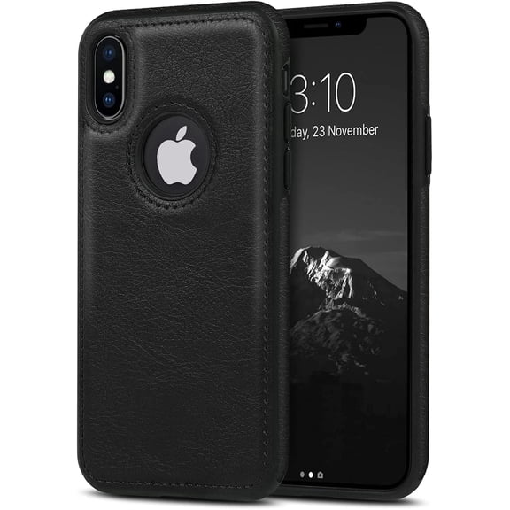 Unique Design Luxury Leather Business Phone Case for iPhone X & iPhone Xs Anti-Slip Scratch Resistant Ultra Slim Protective Case (2018,5.8”) (Black)