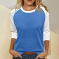 thumbnail image 2 of Holzkary 3/4 Sleeve Tops for Women Workout Jersey Shirts Baseball Style Raglan Tshirts Casual Color Block Tees Comfy Steetwear Women's 3/4 Shoulder Sleeve Color Blocked T Shirt Top Blue S, 2 of 5