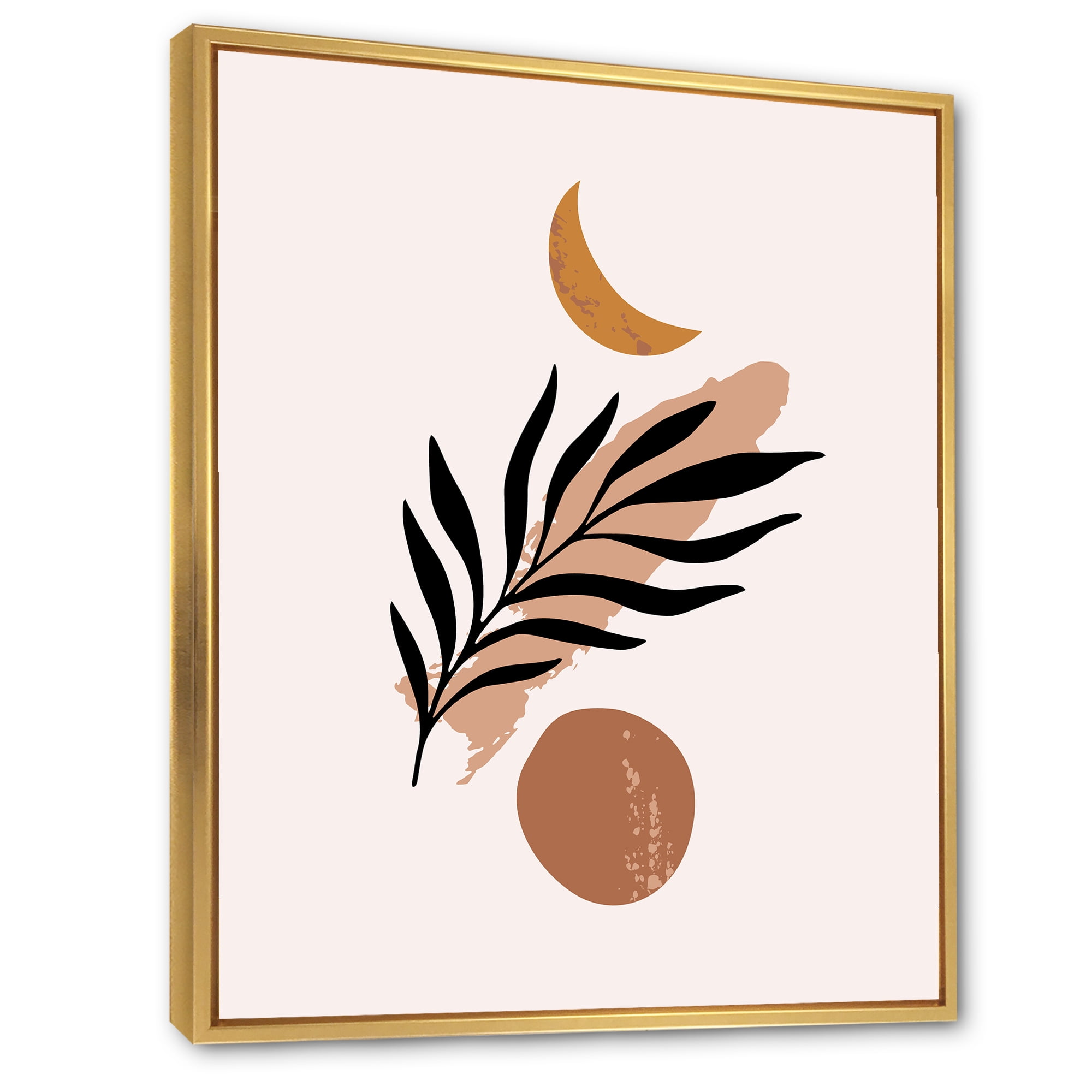 Designart 'Abstact Tropical Palm Leaf, Minimal Sun And Moon I' Modern Framed Canvas Wall Art Print